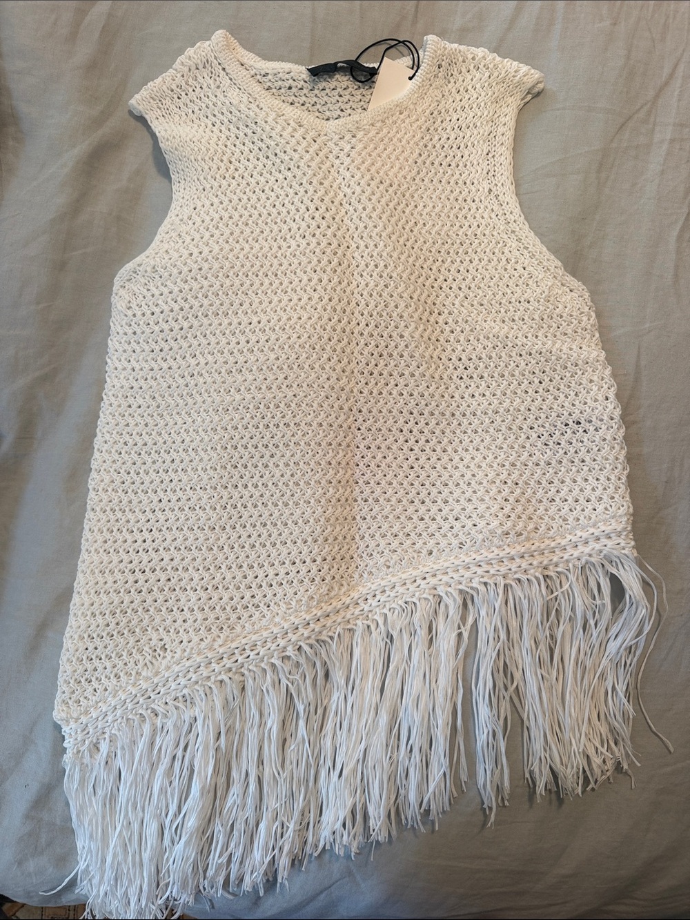 Zara White Fringed Knit Top